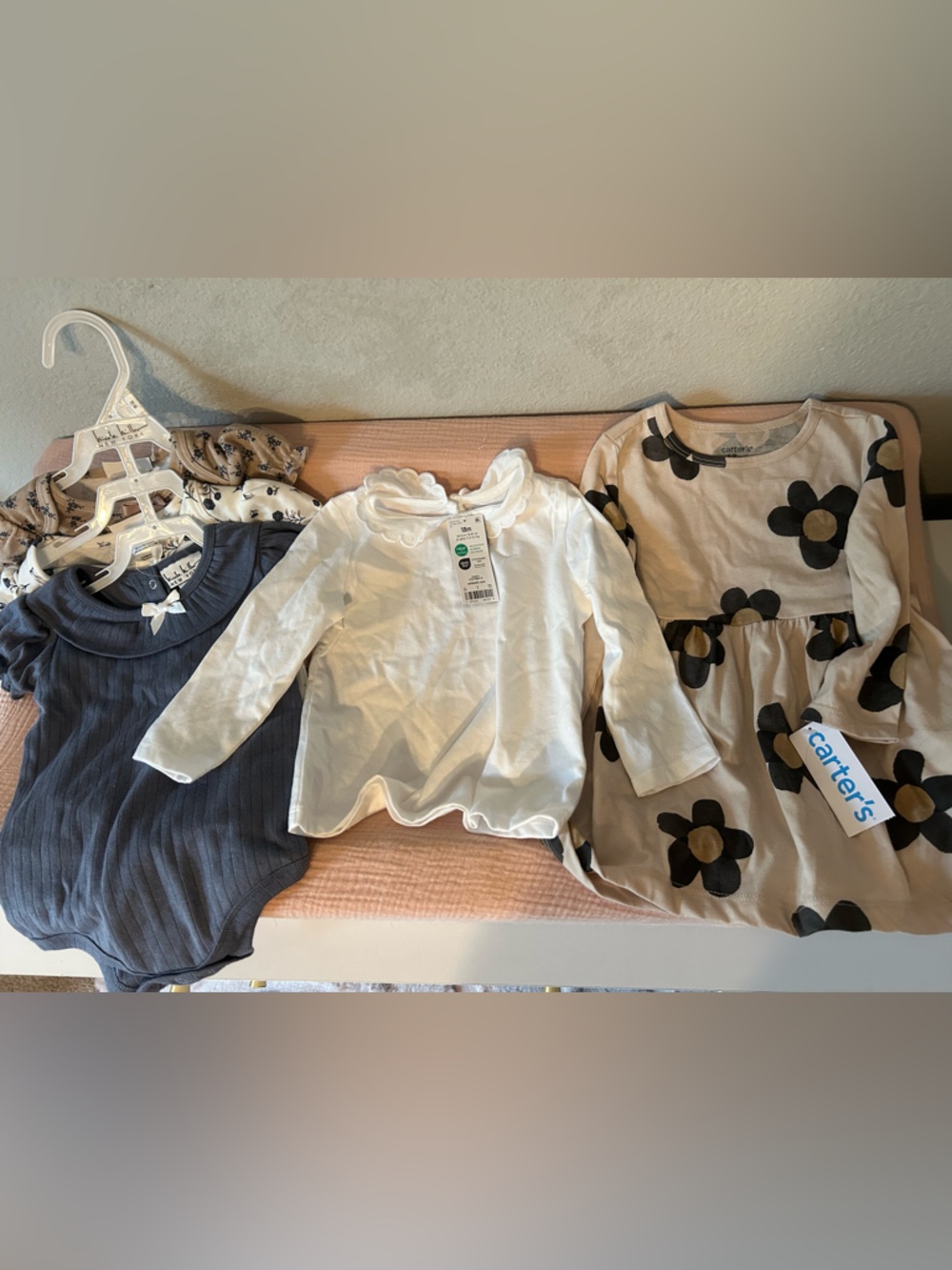 18mo Bundle Girls Neutral Floral and Solid Top Bundle - White, Beige, Navy